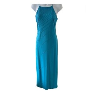 Vintage Y2K Delaru Beaded Turqoise Evening Dress Size 3/4